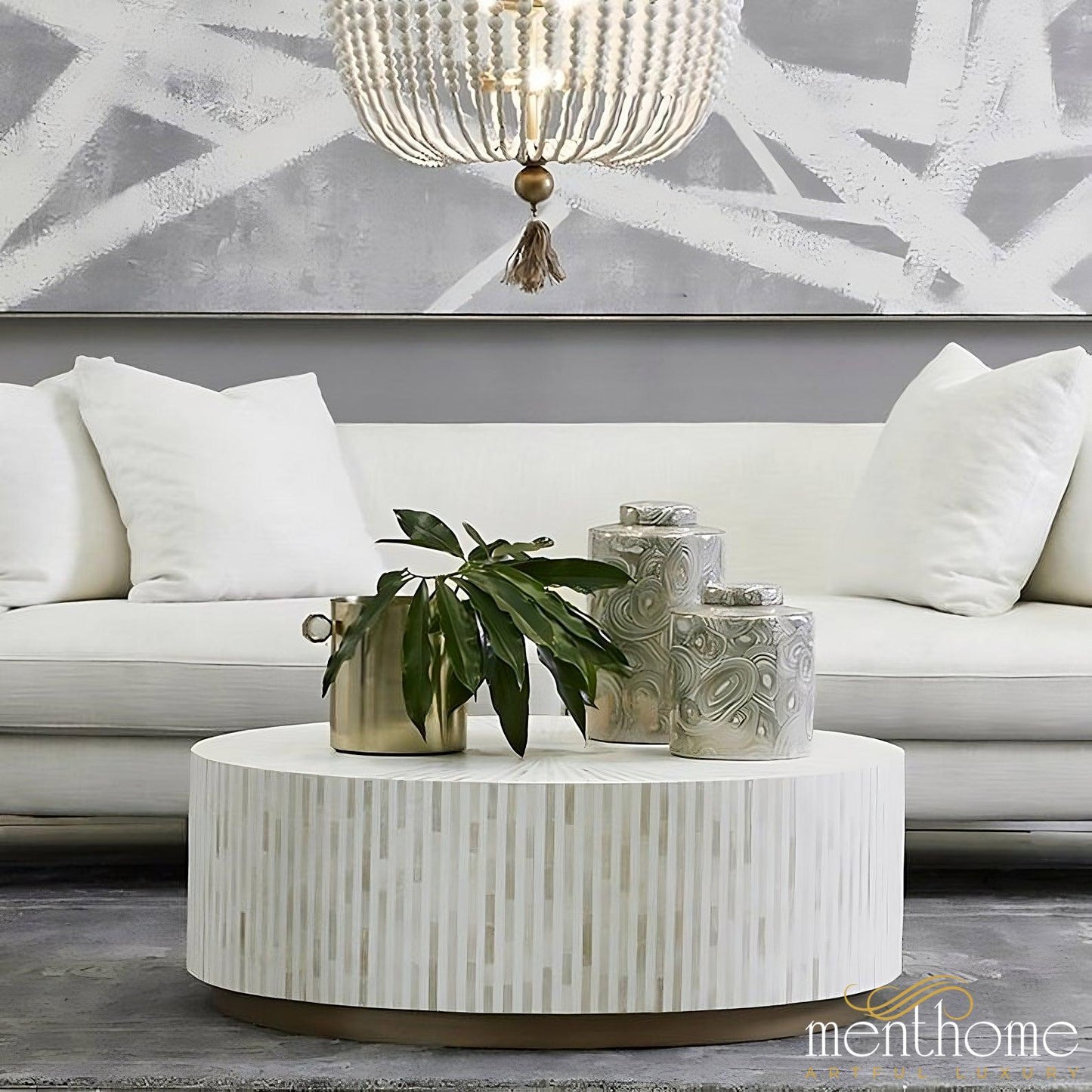 Mother of Pearl Furniture Round Coffee table | Luxury Handmade Coffee Table