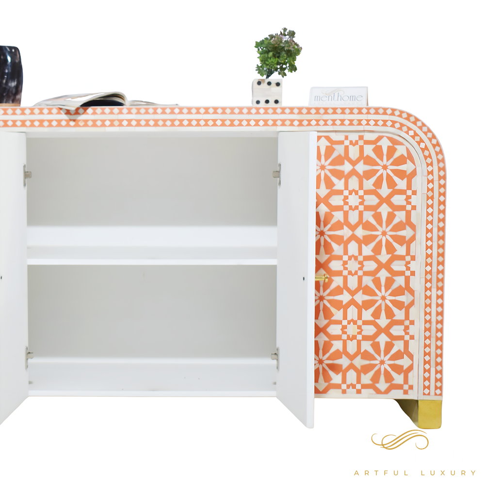 Orange Curved Waterfall 2 door Cabinet | Luxury Handmade Cabinet