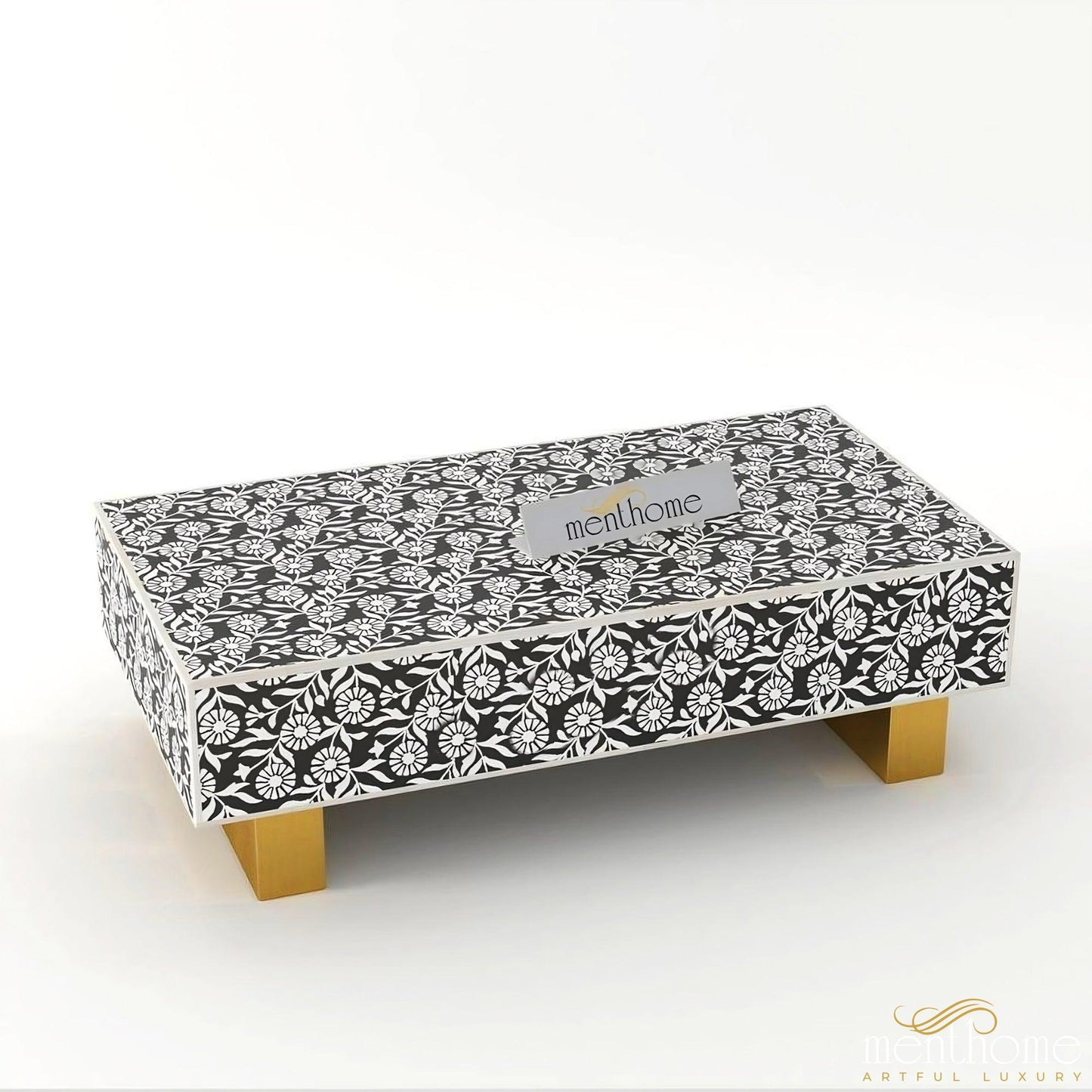 Bone Inlay Rectangular Sunflower Modern Coffee Table | Luxury Handmade Coffee Table