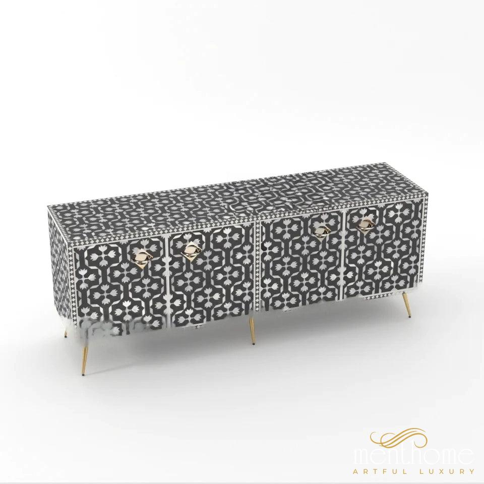 Antique Floral-Bone Inlay Rectangular-Cabinet | Luxury Handmade Cabinet