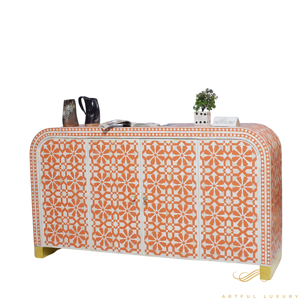 Orange Curved Waterfall 2 door Cabinet | Luxury Handmade Cabinet