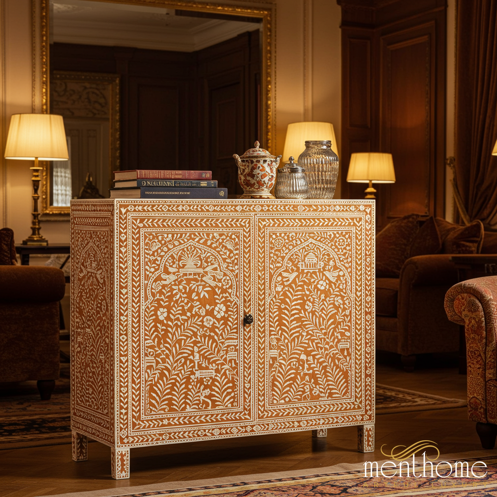 Hand-Painted Floral Pattern Wooden Cabinet | Luxury Handmade Cabinet