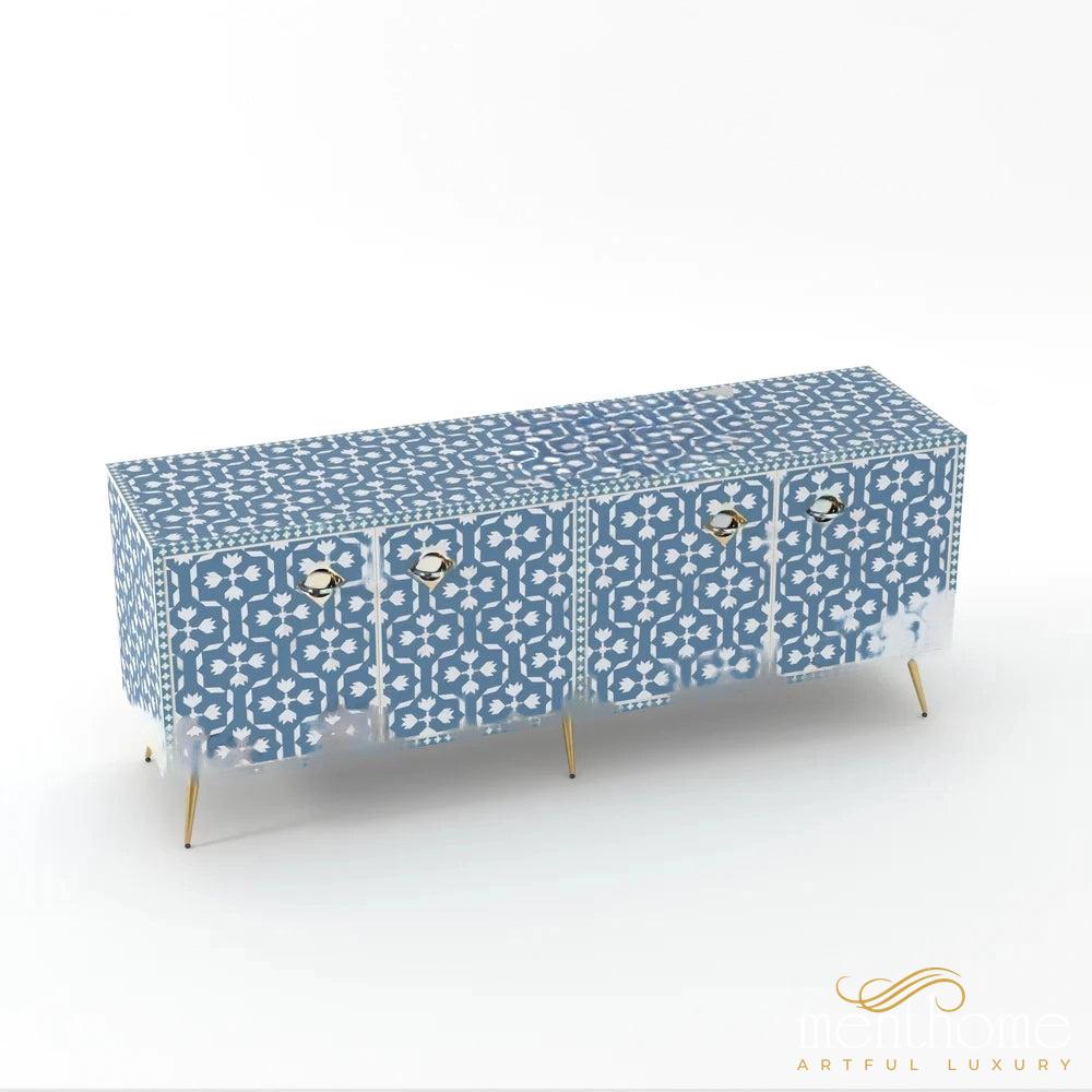 Antique Floral-Bone Inlay Rectangular-Cabinet | Luxury Handmade Cabinet