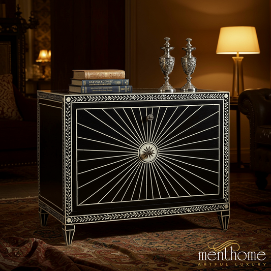 Black and White Sunburst Accent Chest | Luxury Handmade Chest of Drawer
