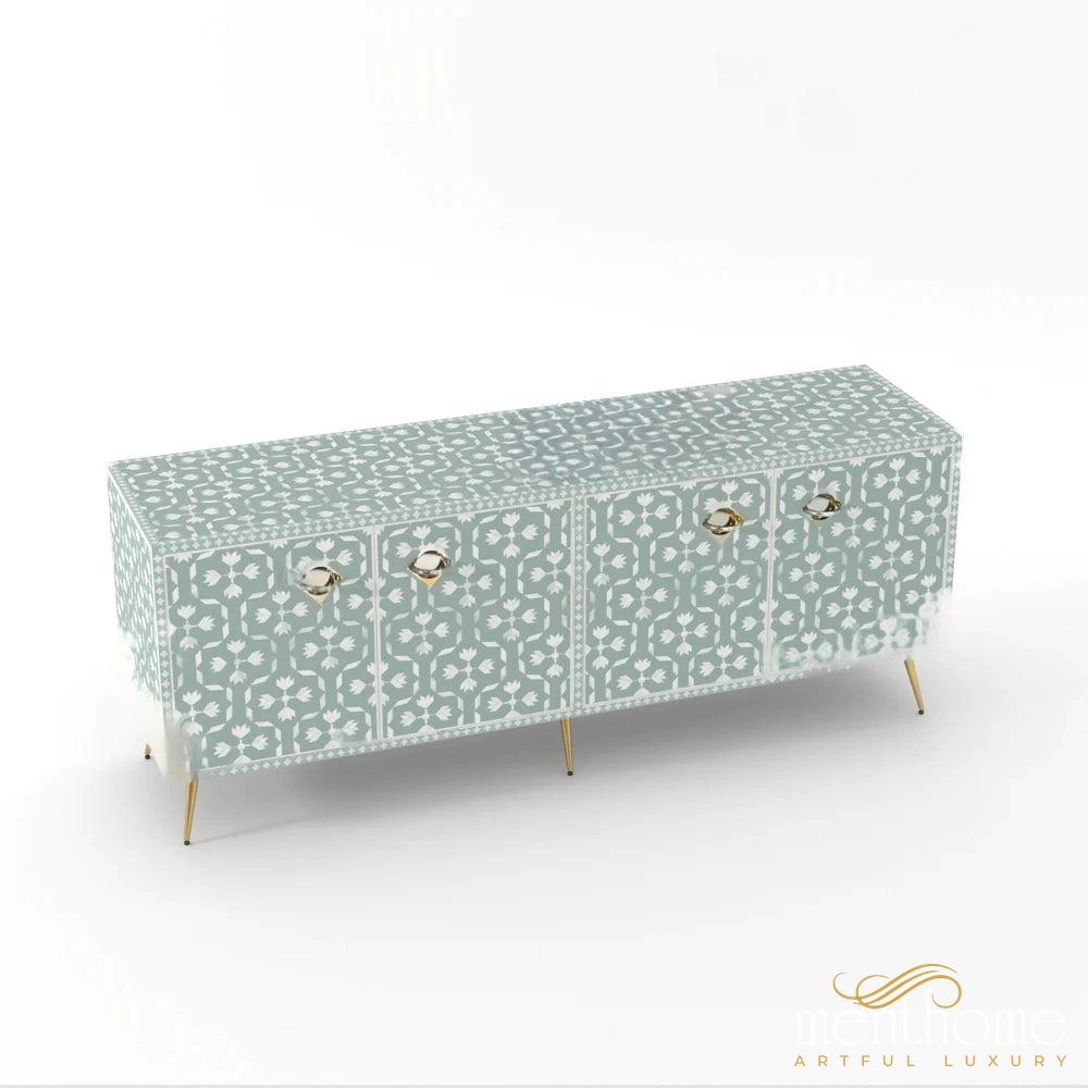 Antique Floral-Bone Inlay Rectangular-Cabinet | Luxury Handmade Cabinet
