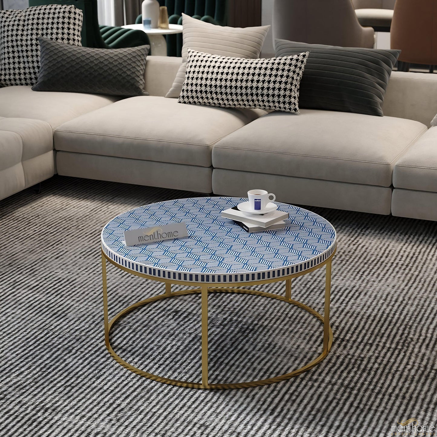 Bone Inlay Round Optical Coffee Table | Luxury Handmade Coffee Table