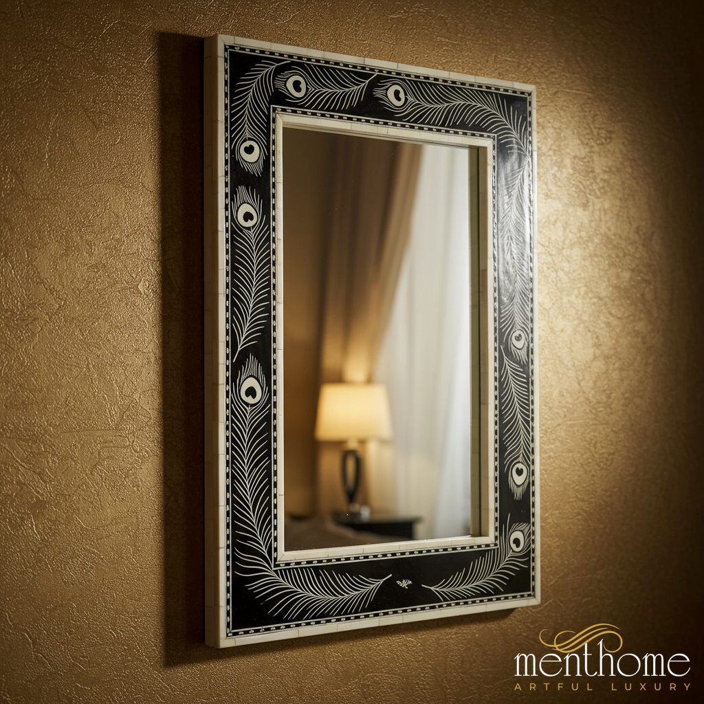 Elegant Peacock Feather Design Mirror | Luxury Handmade Mirror