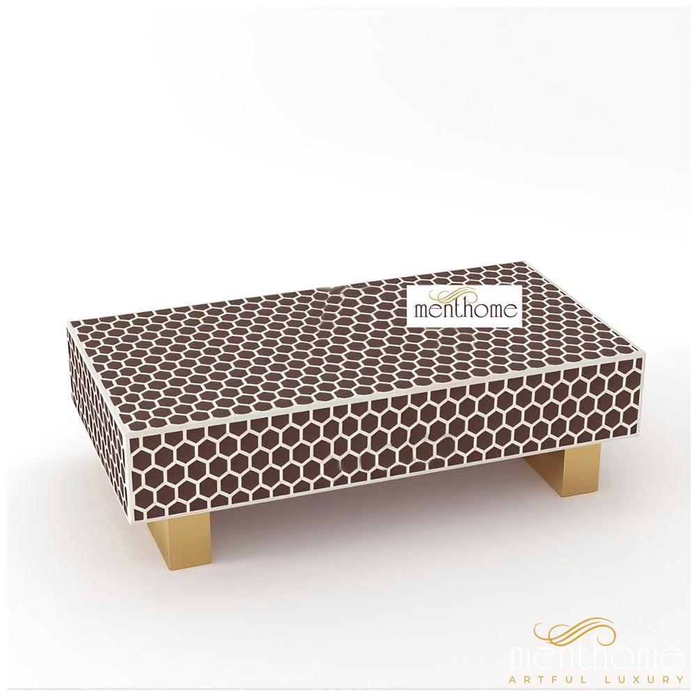 Bone Inlay Rectangular Coffee Table- Honey Comb | Luxury Handmade Coffee Table