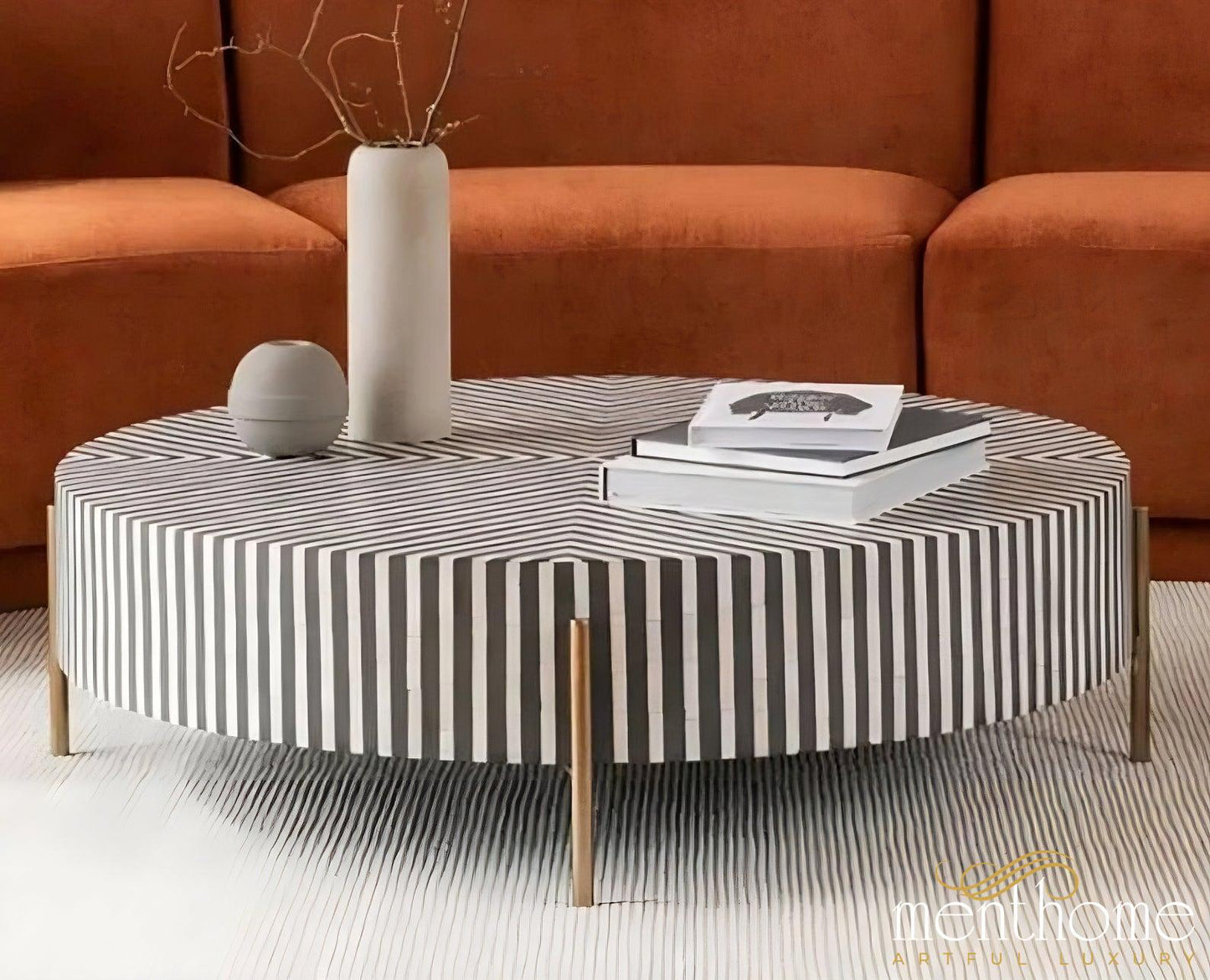 Bone Inlay Stripes Pattern Coffee Table | Luxury Handmade Coffee Table