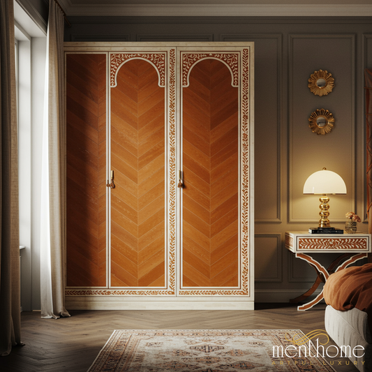 Elegant Wooden Wardrobe with Inlay Design | Luxury Handmade Wardrobe