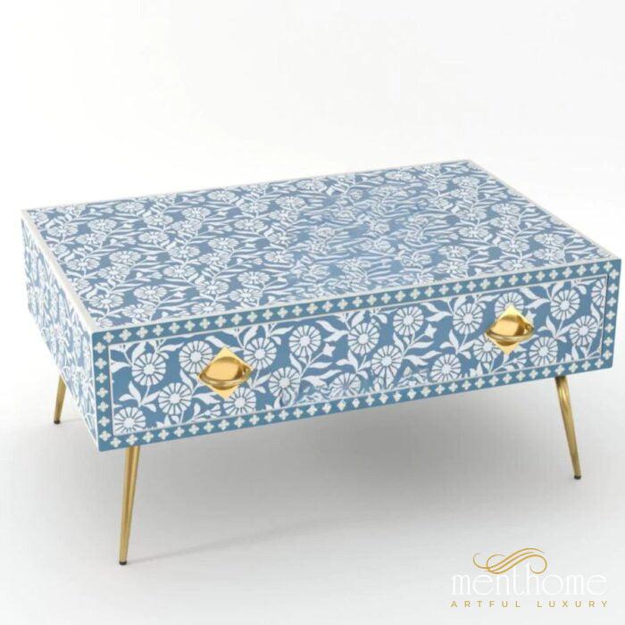 Sunflower Coffee Table Bone Inlay 1 Drawer | Luxury Handmade Coffee Table