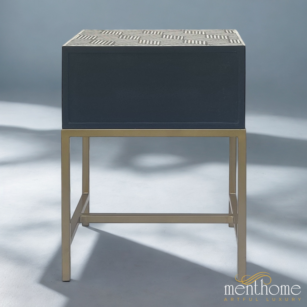 Cube Bedside Table with Iron Bas | Luxury Handmade Bedside Table