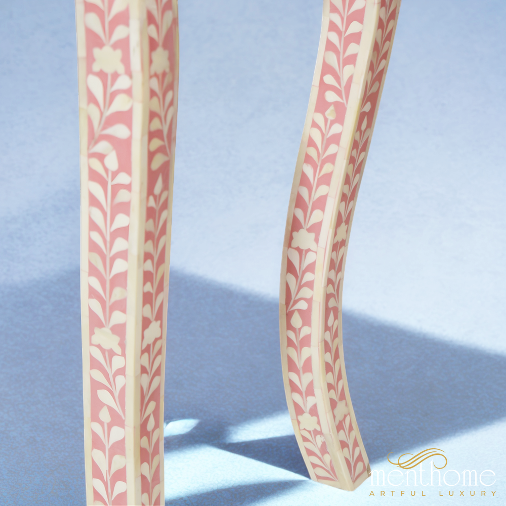 2-Drawers Pink Floral Boen Inlay Bedside Table | Luxury Handmade Bedside Table