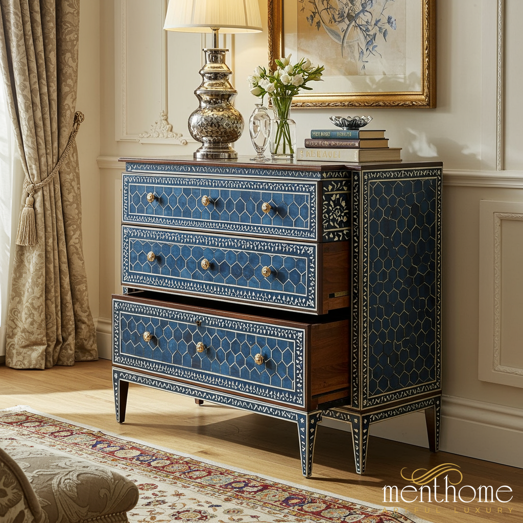 Hand-Painted Blue Wooden Chest of Drawers | Luxury Handmade Chest of Drawer