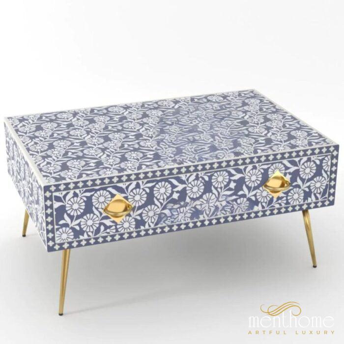 Sunflower Coffee Table Bone Inlay 1 Drawer | Luxury Handmade Coffee Table