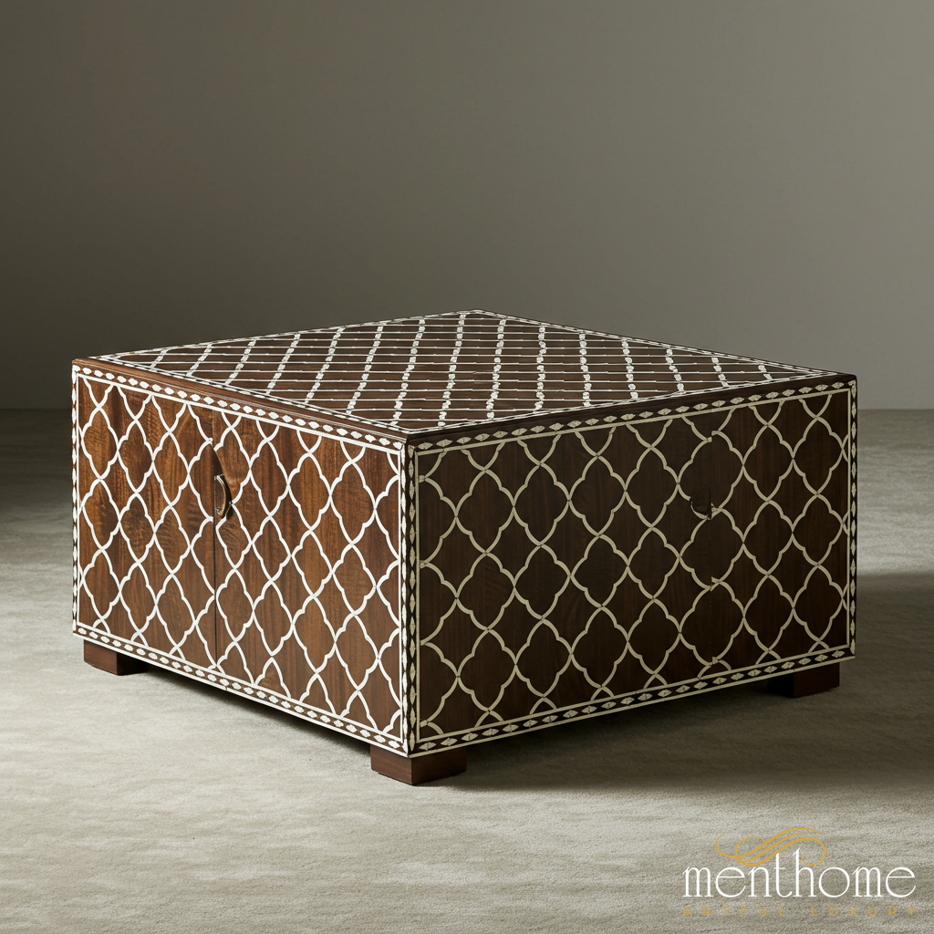 Inlaid Wooden Coffee Table with Geometric Pattern | Luxury Handmade Coffee Table