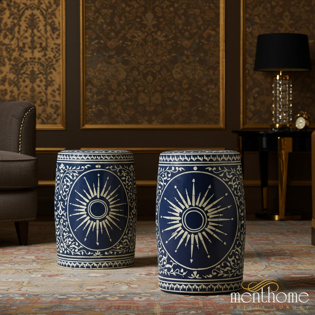 Blue and White Decorative inlay Garden Stools | Luxury Handmade Stool