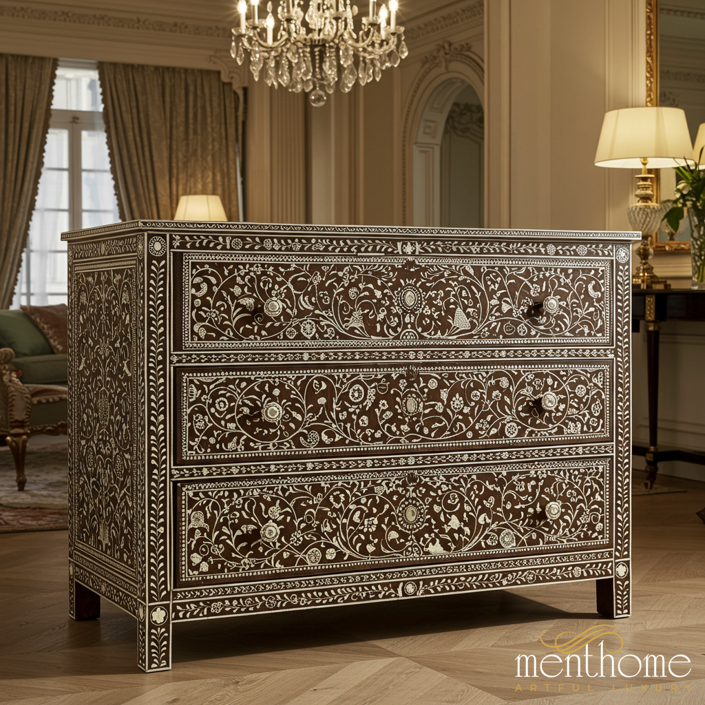 Intricately Inlaid Wooden Chest of Drawers | Luxury Handmade Chest of Drawer