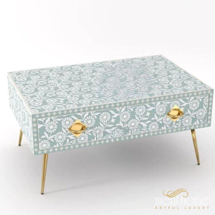 Sunflower Coffee Table Bone Inlay 1 Drawer | Luxury Handmade Coffee Table