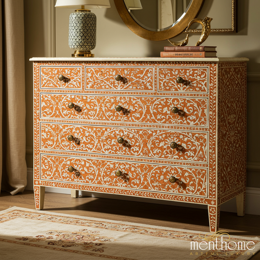 Hand-Painted Floral Pattern Wooden Chest of Drawers | Luxury Handmade Dresser