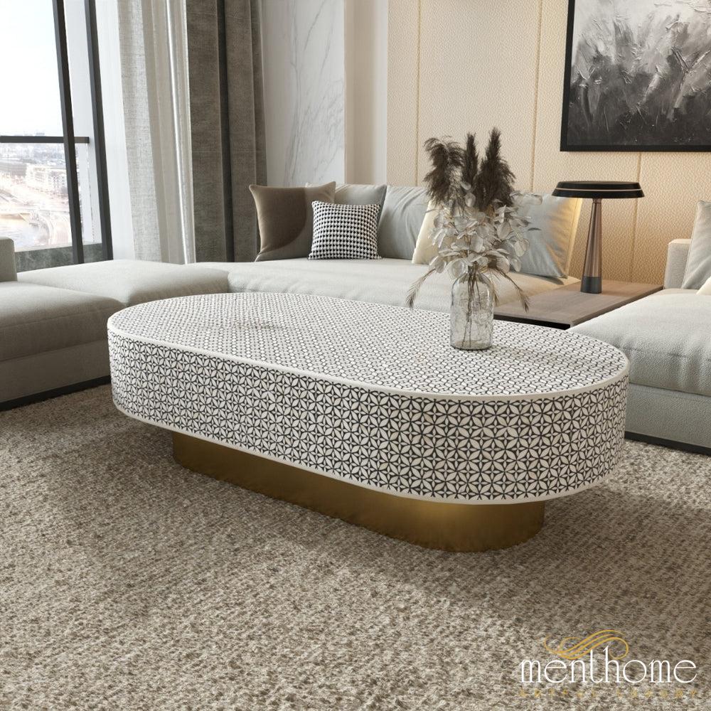 Handmade Bone Inlay Coffee Table Eye-Cut Design | Luxury Handmade Coffee Table