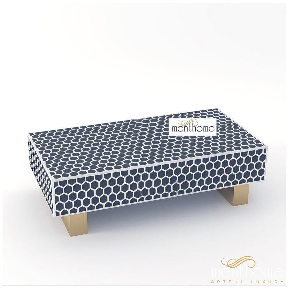 Bone Inlay Rectangular Coffee Table- Honey Comb | Luxury Handmade Coffee Table