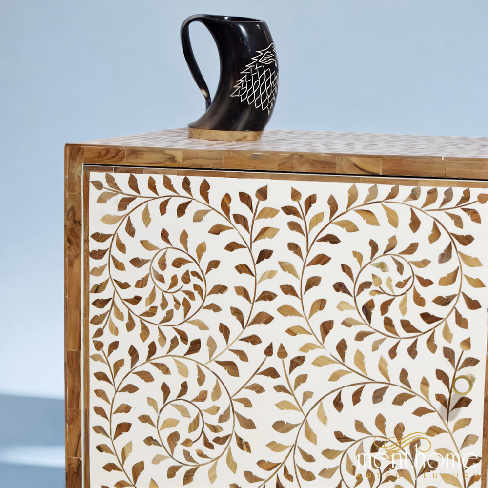 Floral wooden Inlay Entertainment cabinet | Luxury Handmade Cabinet