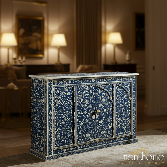 Luxury Inlaid Bone Floral Cabinet | Luxury Handmade Console