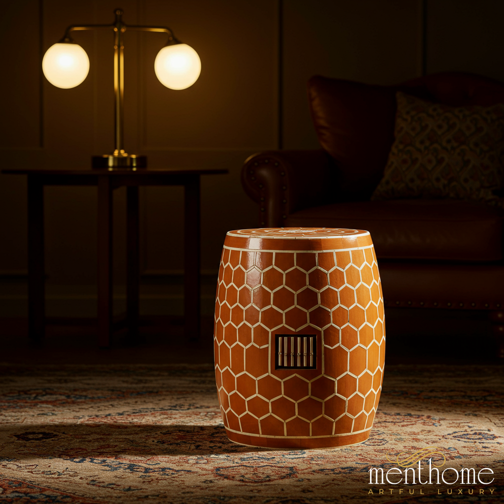Hexagon Pattern inlay Garden Stool | Luxury Handmade Stool