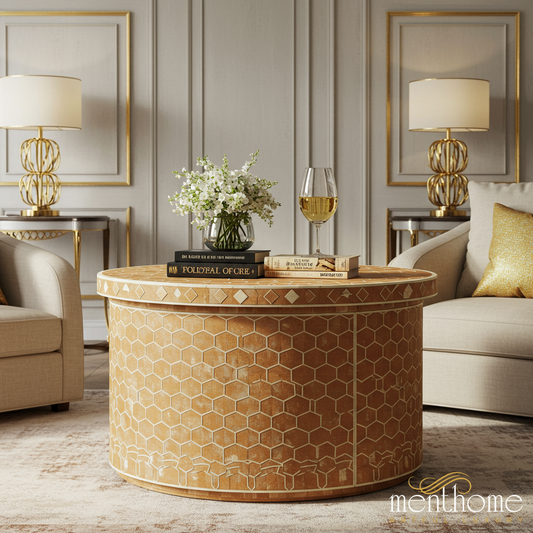 Luxury Honeycomb Pattern Round Coffee Table | Luxury Handmade Coffee Table