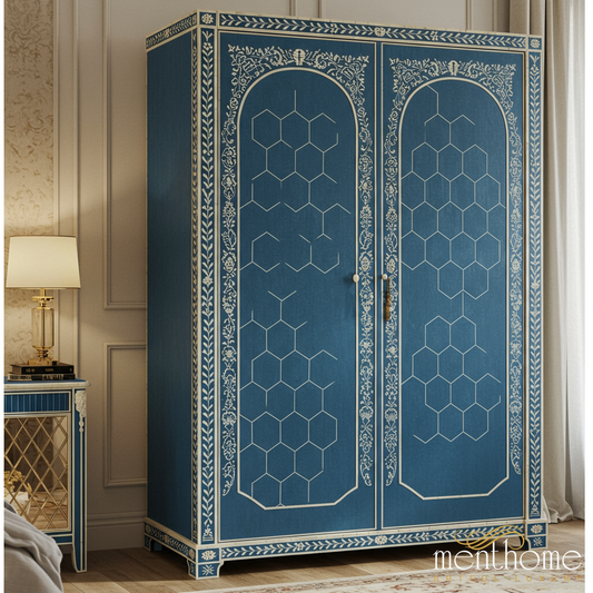 Elegant Blue Decorative Wardrobe | Luxury Handmade Wardrobe