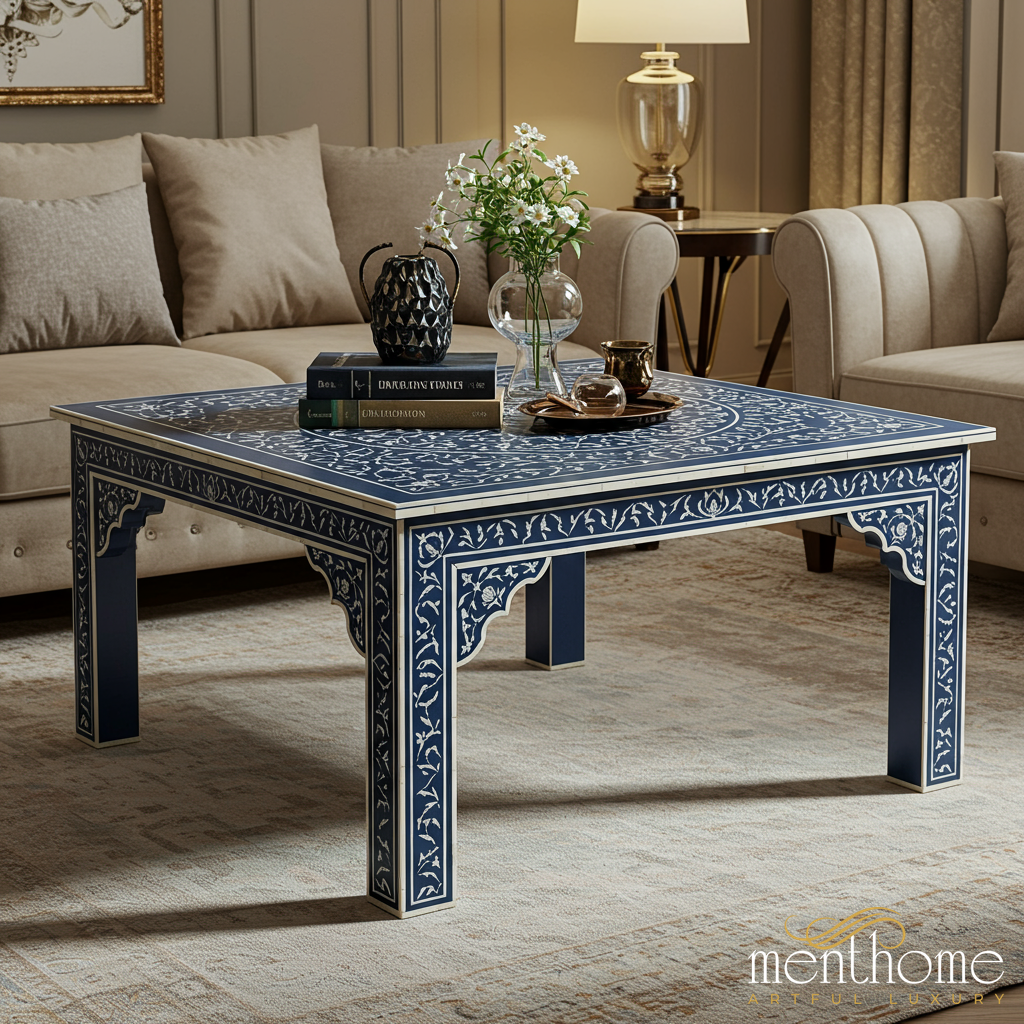 Decorative Blue and White Inlaid Coffee Table | Luxury Handmade Coffee Table