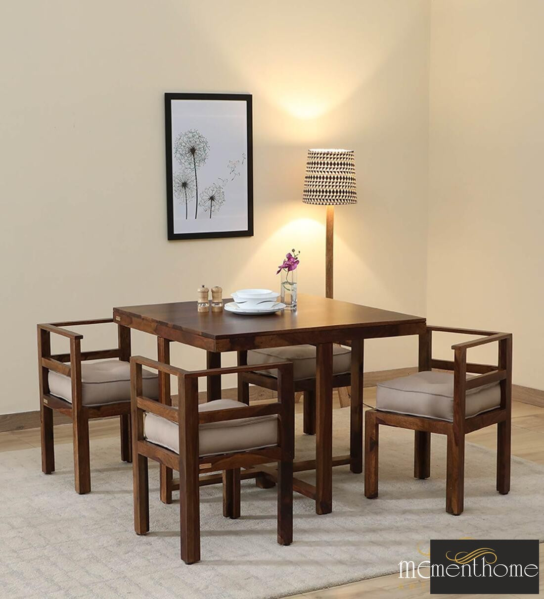 Modern Rosewood Dining Chair and Table In Provincial Teak Finish with Cushioning | Luxury Handmade Chair
