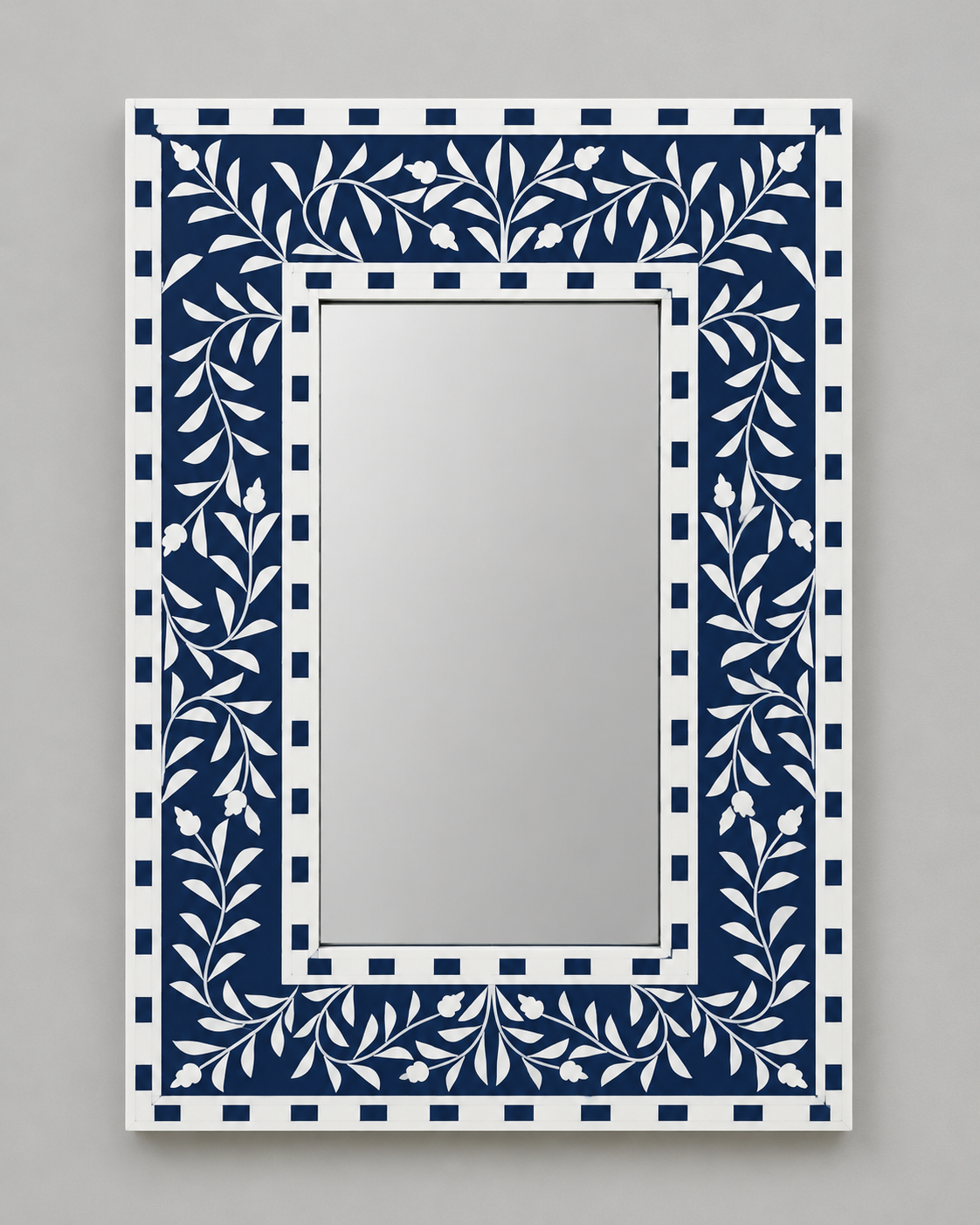 Ready to Ship in India | Blue Bone Inlay Floral Mirror 16W x 1D x 24H Inches | Handmade Bone Inlay Wall Mirror | Decorative Accent Mirror for Bedroom, Living Room & Entryway