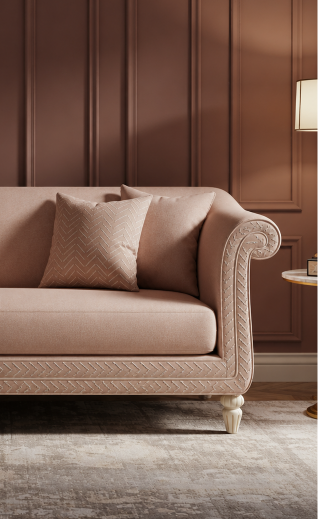 Elegant Inlay Pattern Upholstered Sofa | Luxury Handmade Sofa