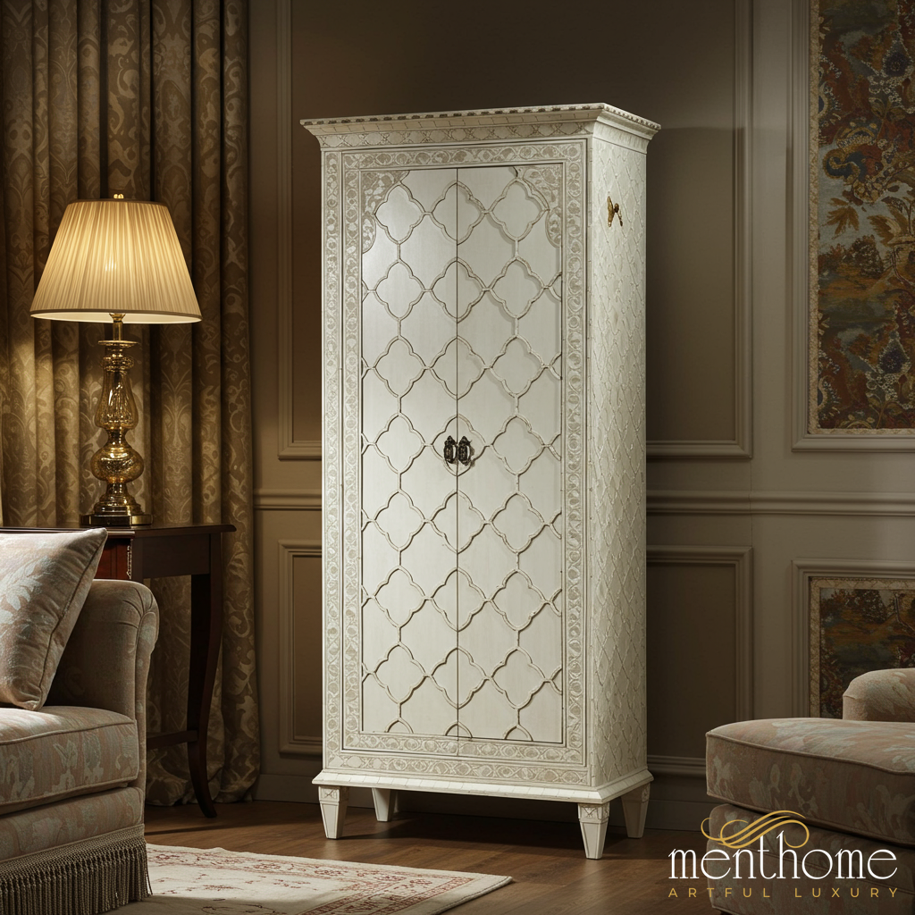Picture of Elegant Ivory Patterned Storage Cabinet | Luxury Handmade Tallboy ...