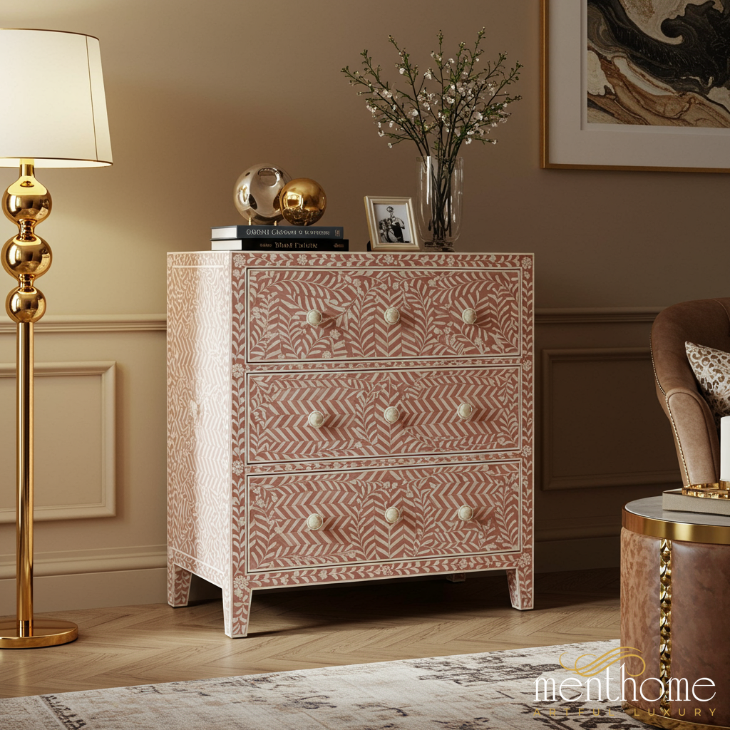 Handcrafted Floral Patterned Wooden Chest of Drawers | Luxury Handmade Chest of Drawer