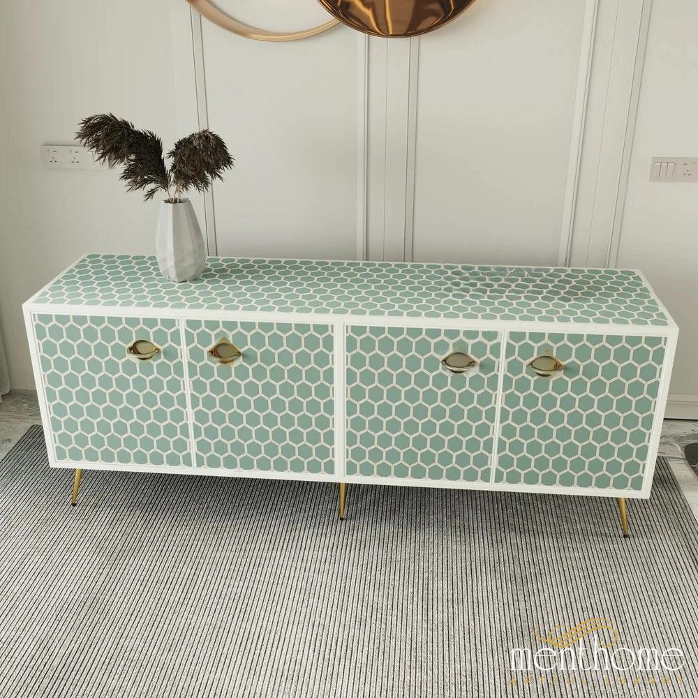 HoneyComb-Bone Inlay -Rectangular-Cabinet | Luxury Handmade Cabinet