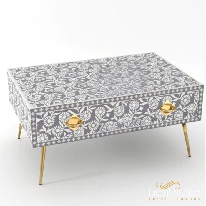 Sunflower Coffee Table Bone Inlay 1 Drawer | Luxury Handmade Coffee Table