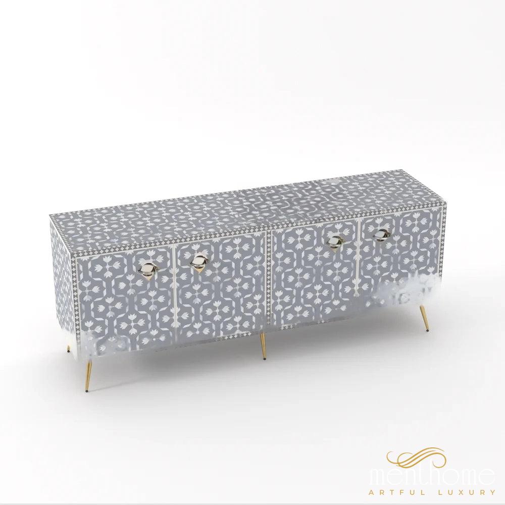 Antique Floral-Bone Inlay Rectangular-Cabinet | Luxury Handmade Cabinet