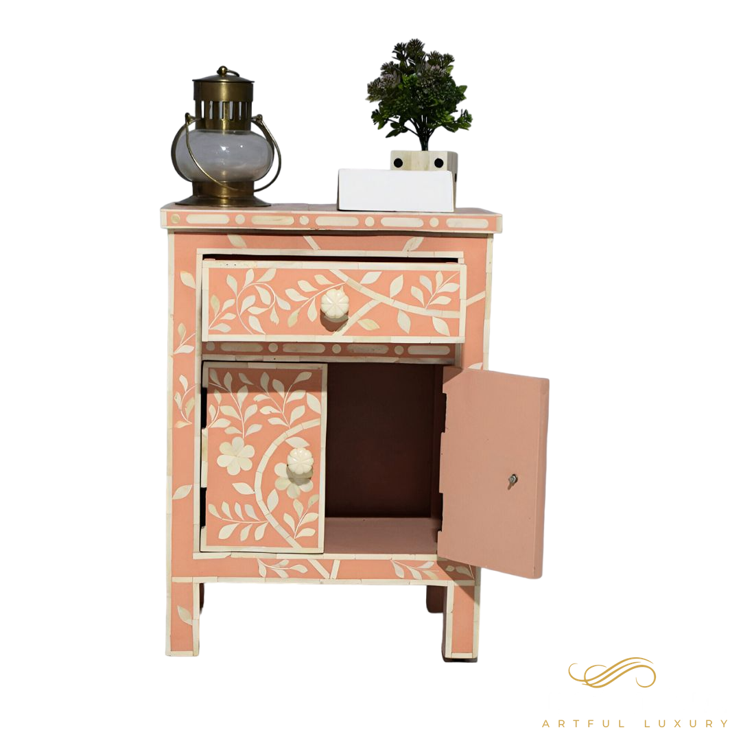 Pink Bedside Table with Drawers | Luxury Handmade Bedside Table
