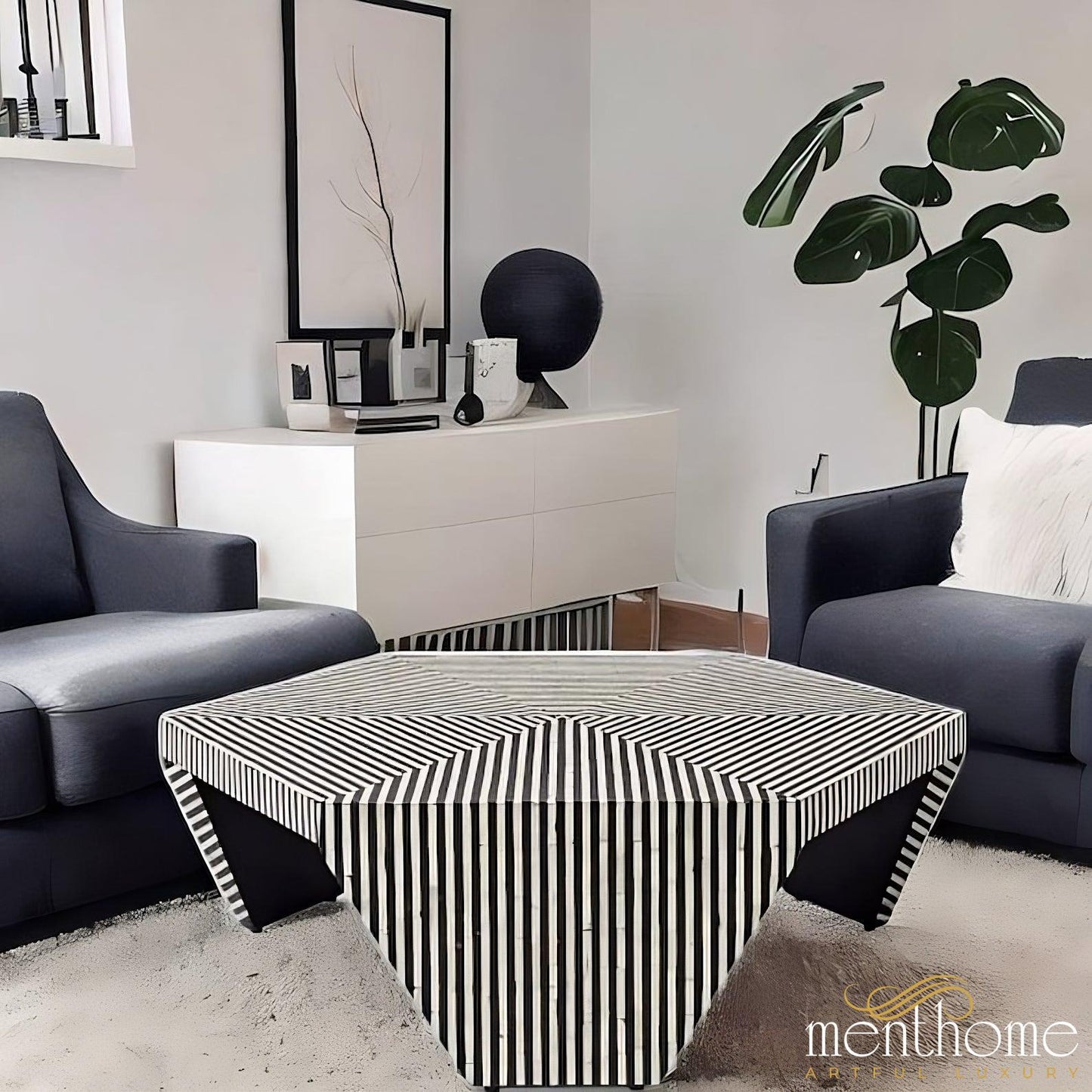 Striped Coffee Table Bone inlay | Luxury Handmade Coffee Table