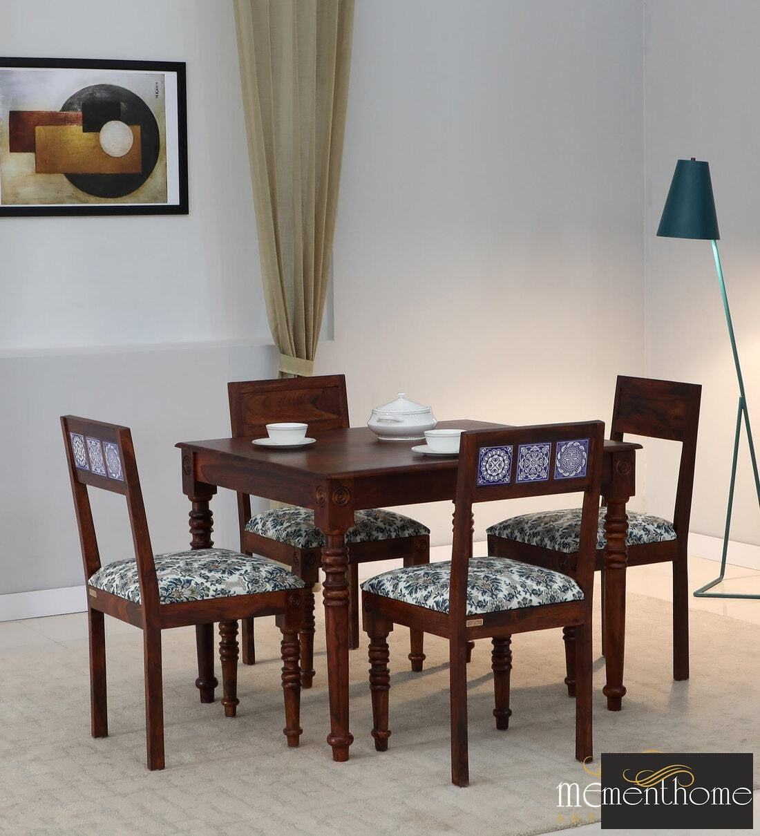 Rosewood Dining Table and Chair In Provincial Teak Finish with Cushioning | Luxury Handmade Chair