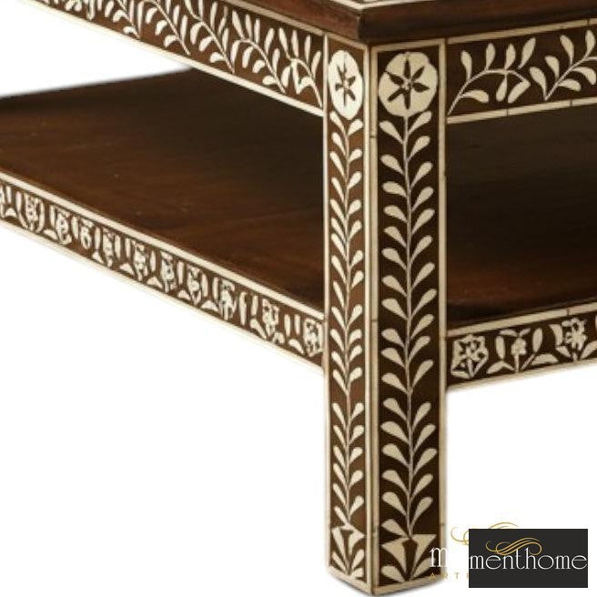 Handmade Bone Inlay Brown Coffee Table Modern Square Furniture | Luxury Handmade Coffee Table
