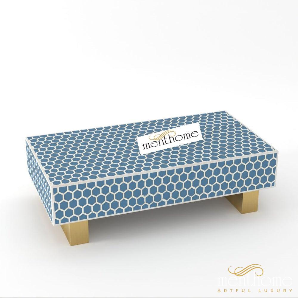 Bone Inlay Rectangular Coffee Table- Honey Comb | Luxury Handmade Coffee Table