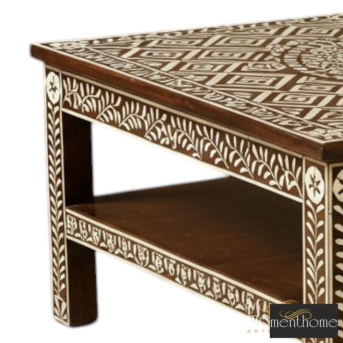 Handmade Bone Inlay Brown Coffee Table Modern Square Furniture | Luxury Handmade Coffee Table