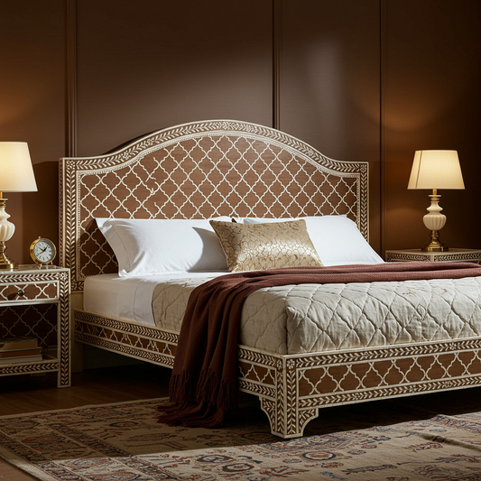 Luxury Handcrafted Bone Inlay Queen Bed