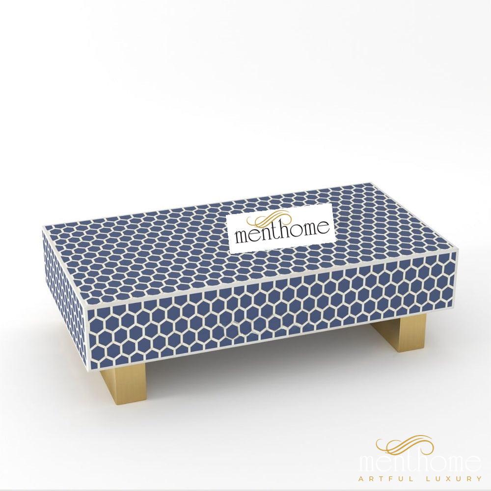 Bone Inlay Rectangular Coffee Table- Honey Comb | Luxury Handmade Coffee Table