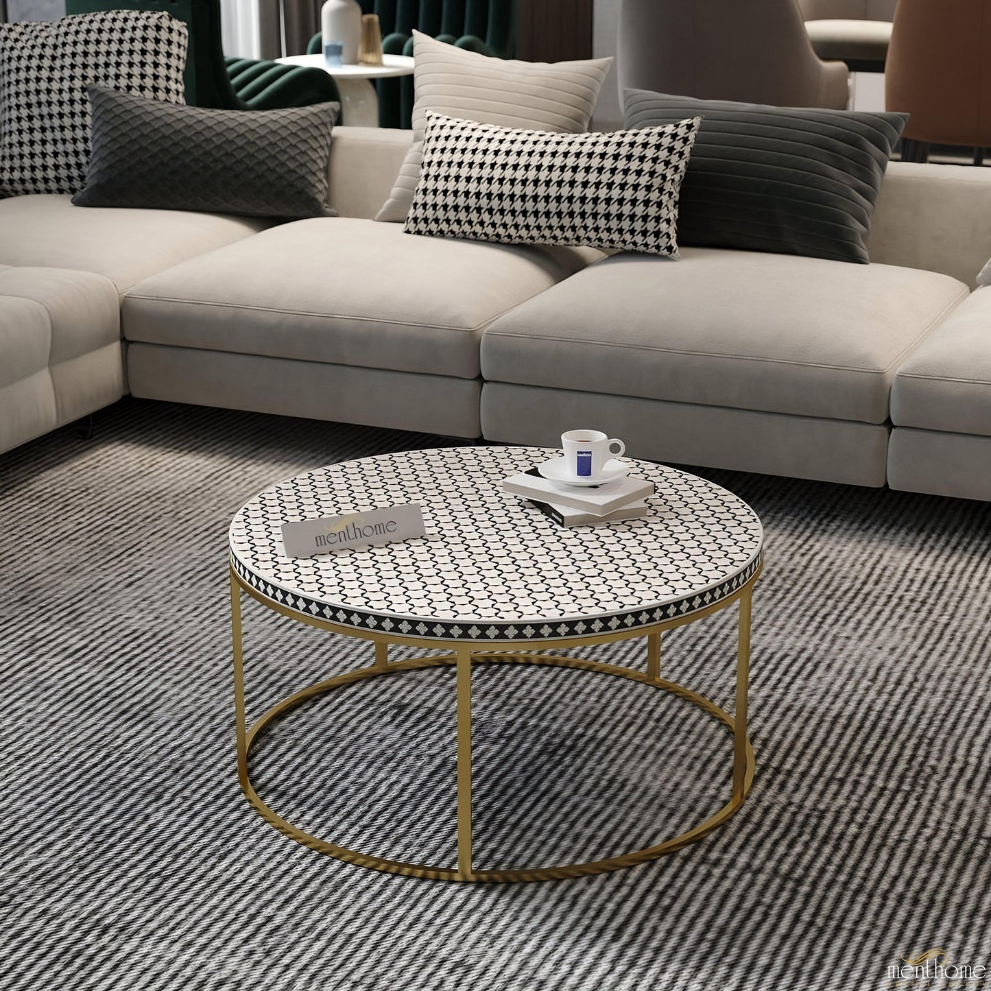 Honeycomb Bone Inlay Cylinder Coffee Table | Luxury Handmade Coffee Table
