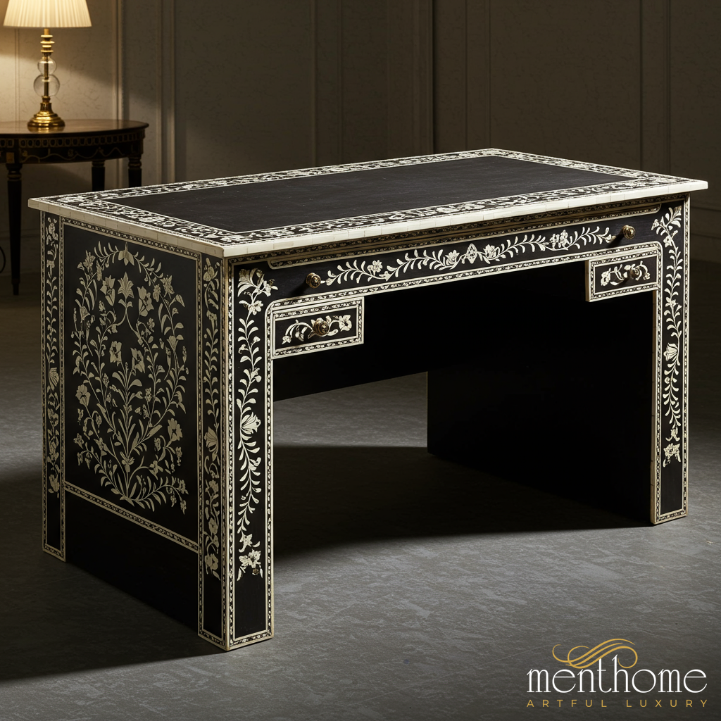 Elegant Wooden Office Desk with Chevron Inlay | Luxury Handmade Desk